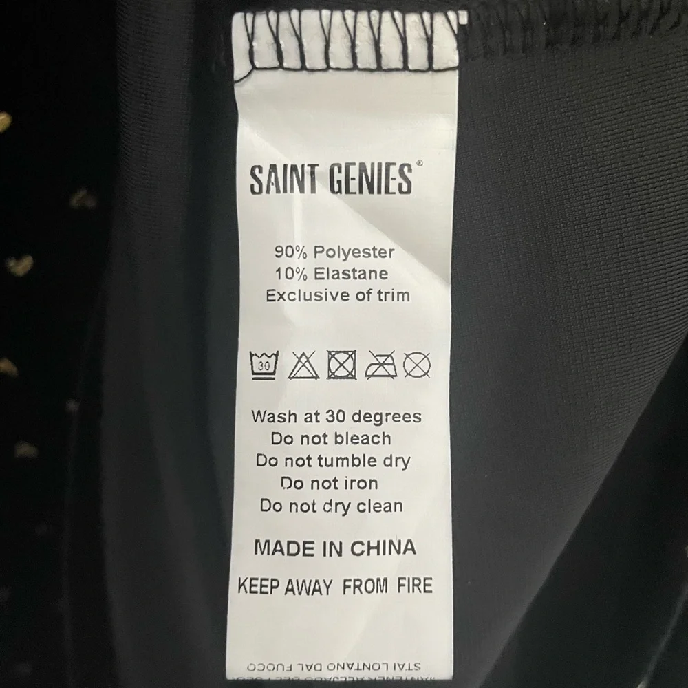 Saint Genies Heart Print Velvet Faux Wrap Mini Dress Black and Gold NWT - Picture 12 of 14